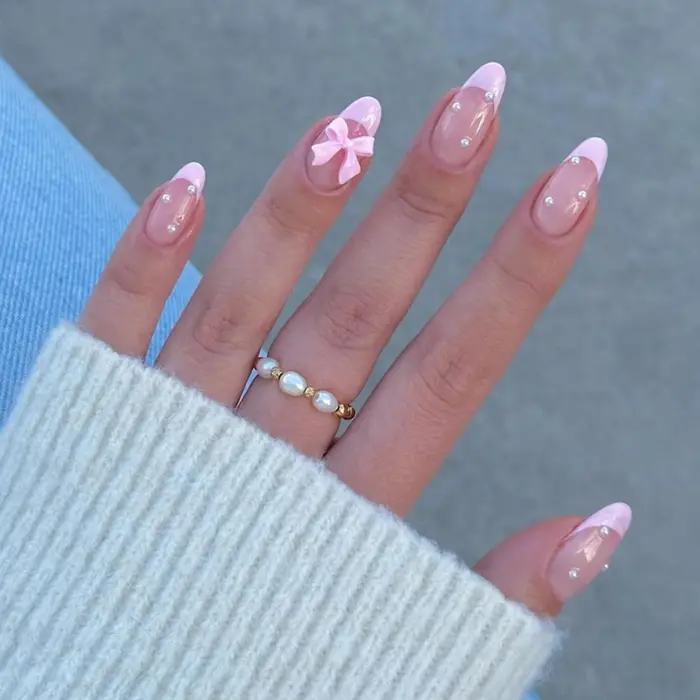 Nouveautés 24 pièces taille courte goutte d'eau française bords roses et nœuds de perles filles femmes ensemble de faux