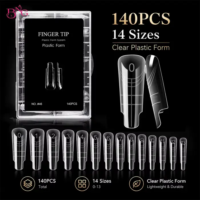 BNG 140 pièces/boîte formes d'ongles carrées pour Gel UV moule d'extension de construction rapide en plastique double