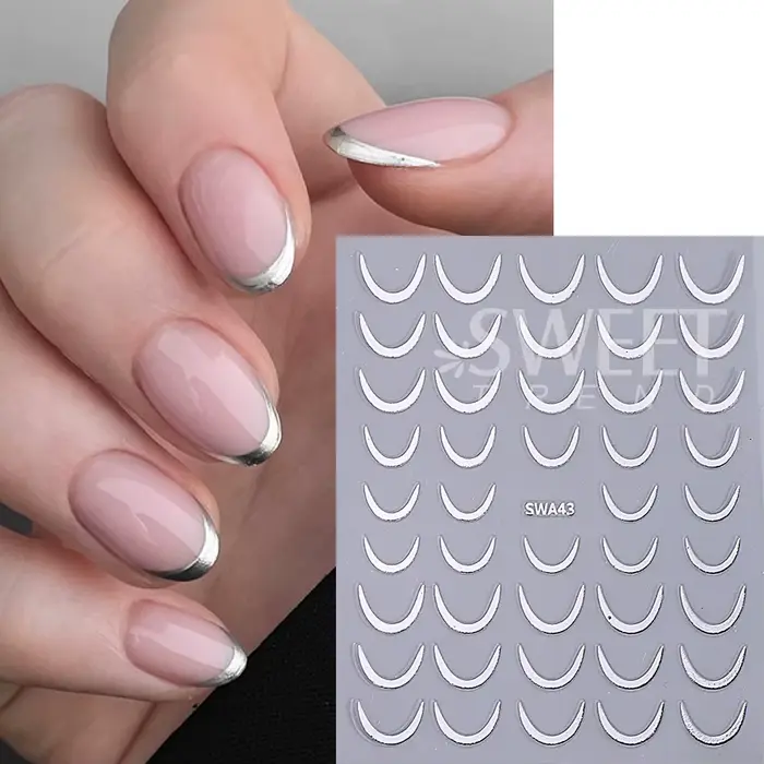 Autocollants pour ongles croissant de lune, auto-adhésifs, sourire français, ligne rayée, Design, dé