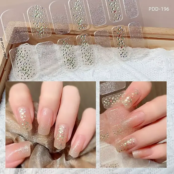 INS à la mode 14 bandes Gel ongles autocollants Semi-durci couverture complète Patch