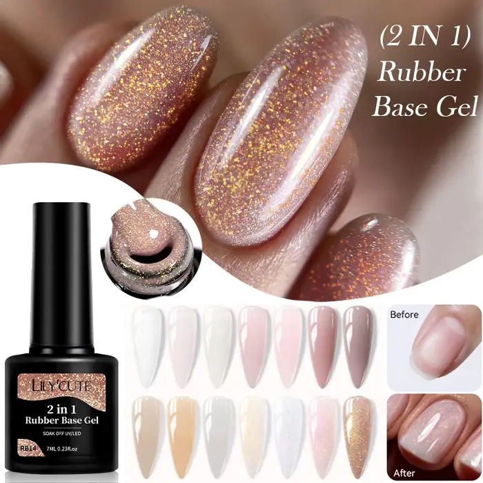 LILYCUTE 7ml paillettes or Rose Base en caoutchouc Gel vernis à ongles nu Semi Permanent tremper UV LED vernis bricolage Nail Art manucure