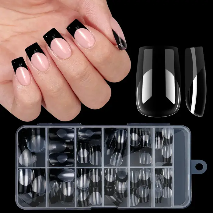 Faux ongles français à pression en amande moyenne