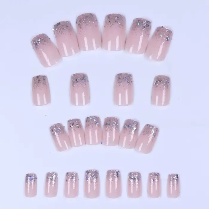 Faux ongles à paillettes pour femmes et filles, 24 pièces/ensemble, nickel é scintillant, rose, noir