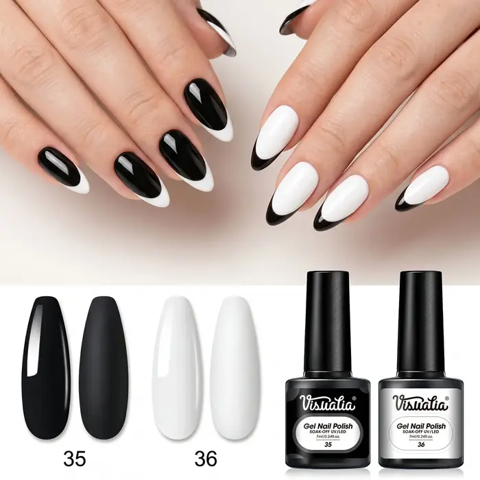 Ensemble de vernis à ongles classiques noir et blanc