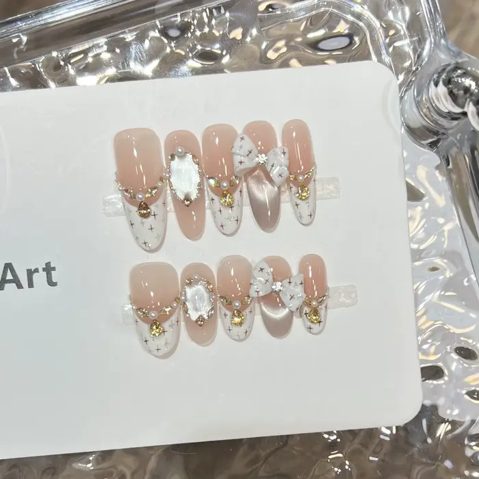 Faux ongles à pointe de Style français rose