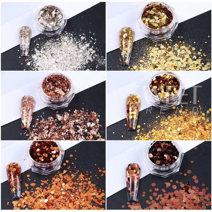 Magnifique ensemble de paillettes pour ongles marron