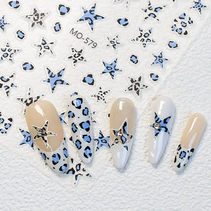 Autocollants pour ongles 3D à imprimé léopard étoilé