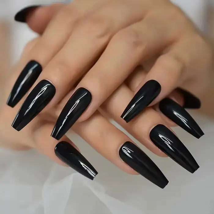120 pièces cercueil Long noir ongles à pression couverture complète Ballet forme carrée faux