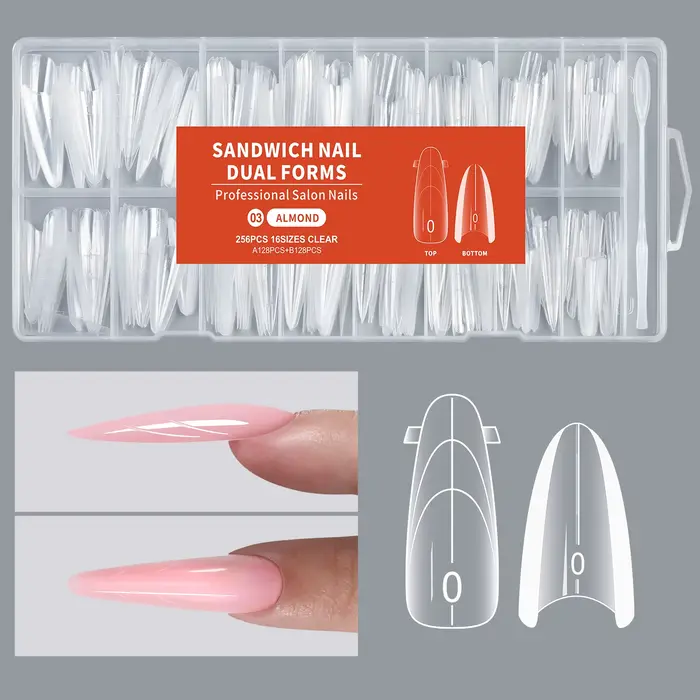 256 pièces de formes d'extension d'ongles, formes sandwich doubles, capsules d'ongles à couverture c