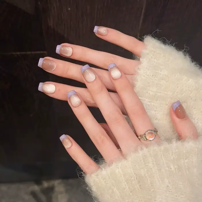 10 pièces Taro violet Simple français fait à la main faux ongles photothérapie oeil de chat presse s