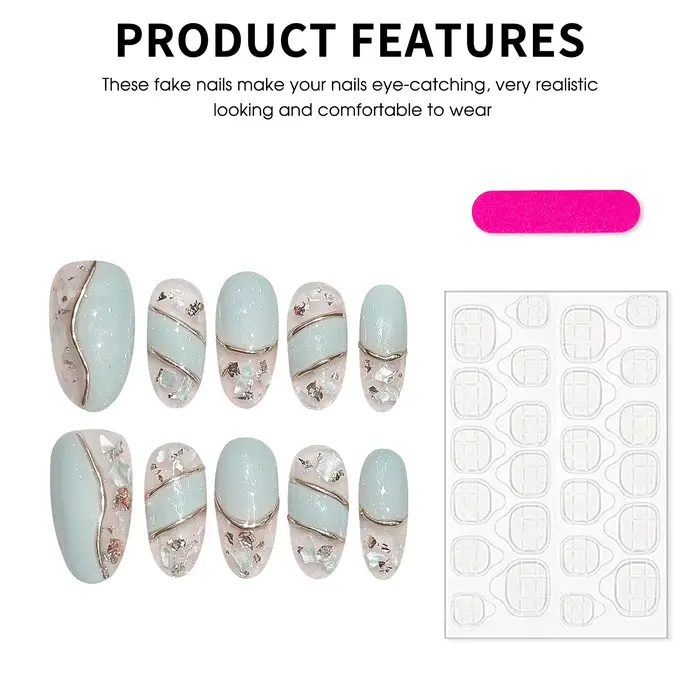 10 pièces Vintage faux ongles faits à la main glace Transparent menthe vert or bordure conceptions presse