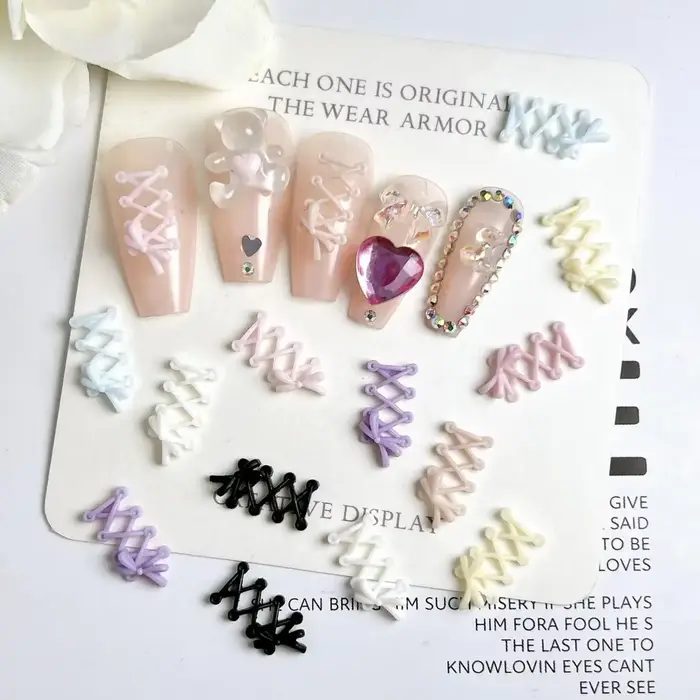 30 pièces nouveau lacet créatif résine ongles breloques 3D Macaron couleur arc lacet Nail Art décora
