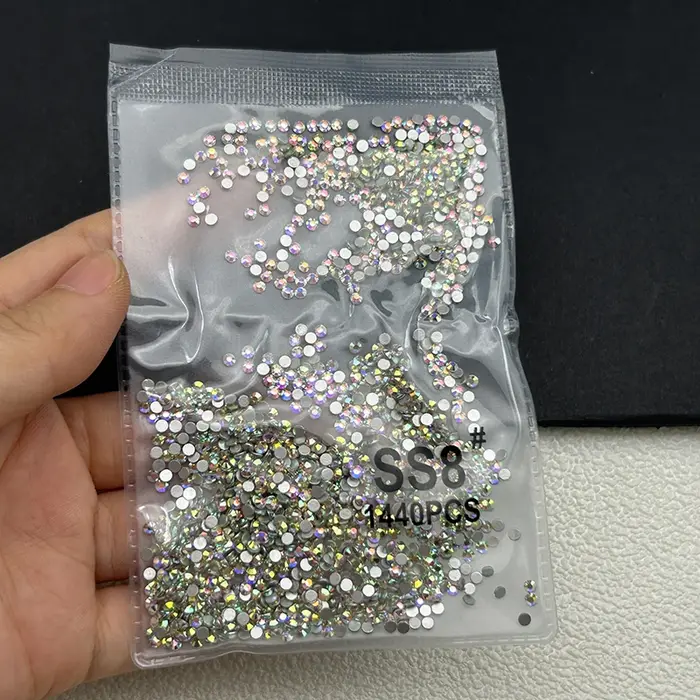 1440 pièces/sac AB/clair rond Mini diamant à ongles SS3-SS20(1.3-4mm) FlatBack Non correcteur cristal d'ongle