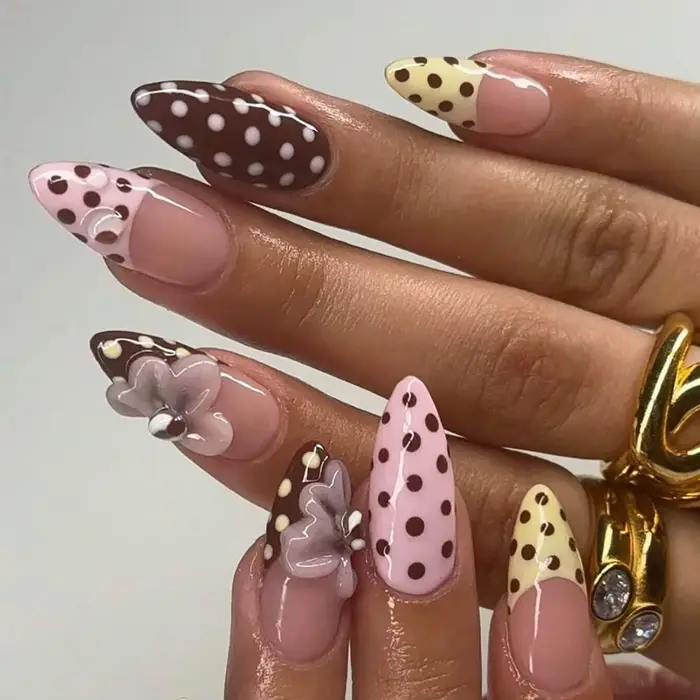 24 pièces à la mode 3D sculpté fleur faux ongles rétro rouge à pois français presse sur ongles détac