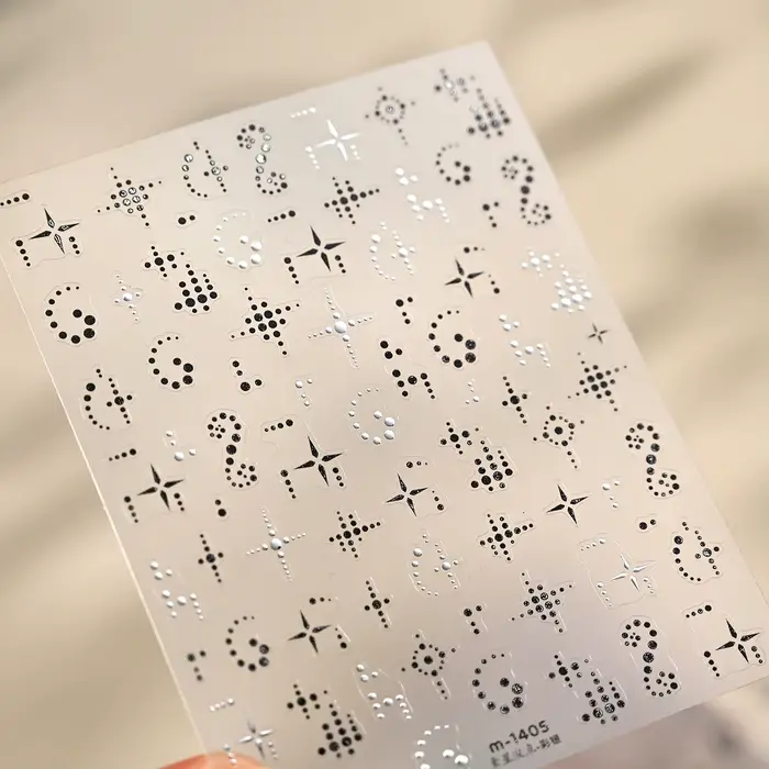 Autocollants décoratifs 3D pour ongles, points noirs et argentés, étoiles, points ronds élégants, to