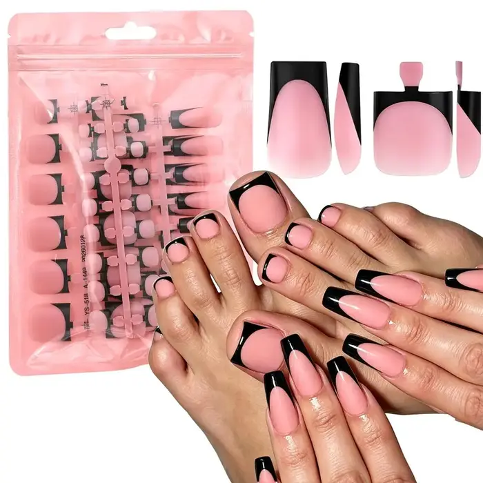 Ensemble de faux ongles d'été courts carrés mats givrés en acrylique pour manucure et pédicure franç