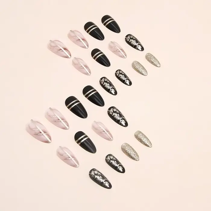 24 pièces de nouveaux ongles à pression de style français (autocollants pour faux