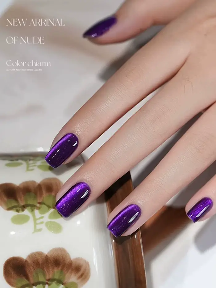 MIANEL 12ML Vernis à ongles gel effet œil de chat Hibiscus Violet, super blanchissant, perles de ver