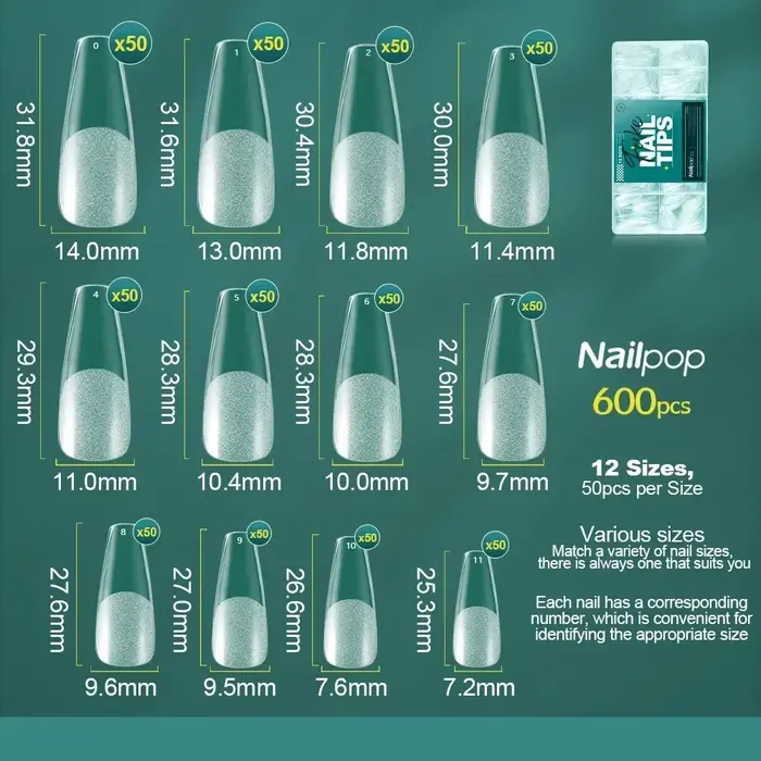 Nailpop 600 pièces Gel doux X ongles conseils couverture complète cercueil Stiletto faux ongles Extr