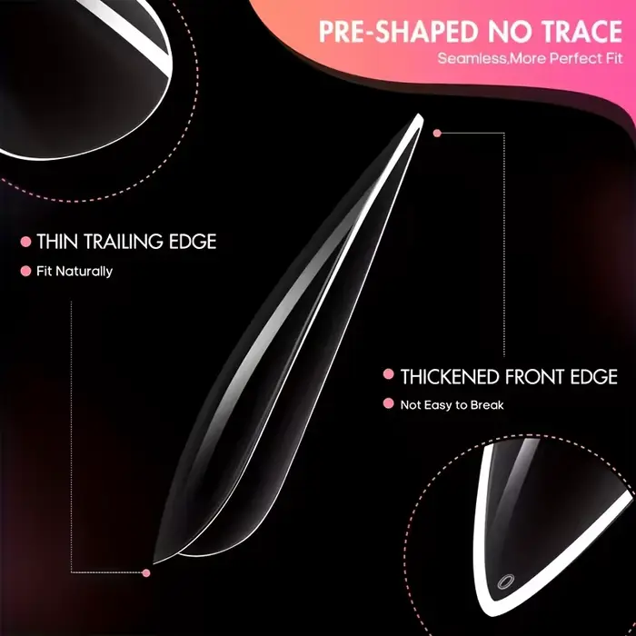120/240 faux ongles, ongles transparents extra-longs de type stiletto