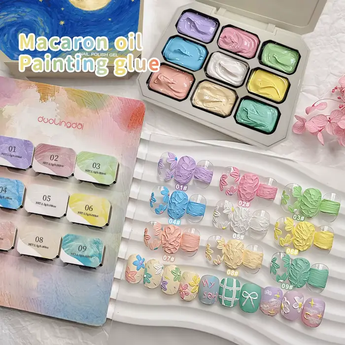 Ensemble complet de Gel de peinture à l'huile Macaron à 9 grilles