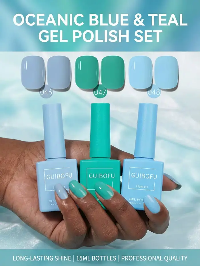 Lot de 3 vernis gel bleu vert pâle 15 ml