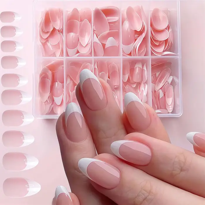 120/240/360 pièces boîte brillant doux Gel rose français ongles conseils moyen amande blanc Simple presse