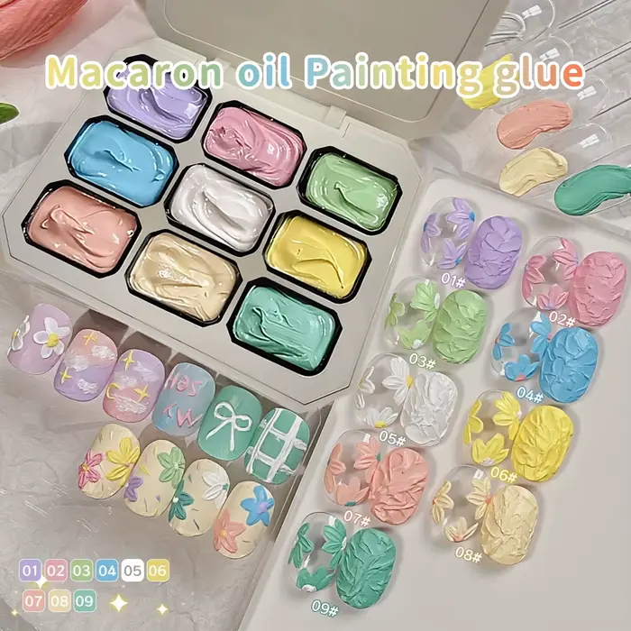 Ensemble complet de Gel de peinture à l'huile Macaron à 9 grilles
