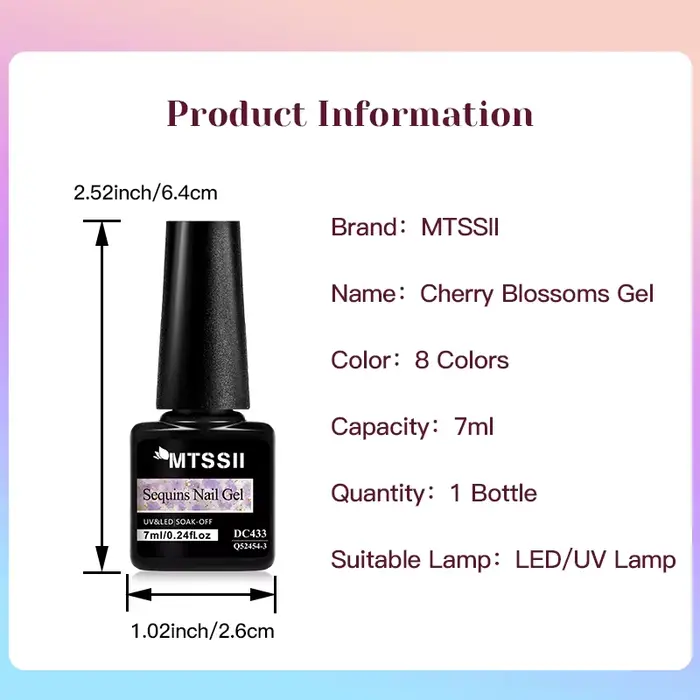 6/8 pièces paillettes fleurs de cerisier Gel vernis à ongles ensemble brillant couleur scintillante Semi Permanant