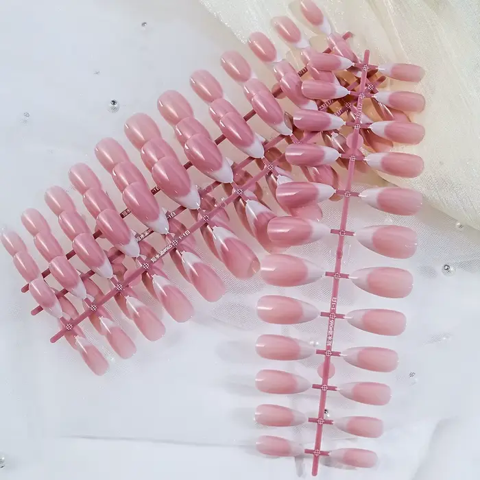 120 pièces rose moyen amande français faux ongles dégradé Design blanc