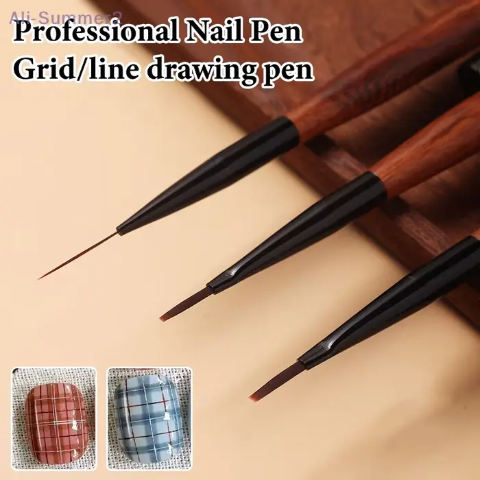 {MX} 11/18mm bois de santal Nail Art brosse ongles dessin peinture Plaid ligne