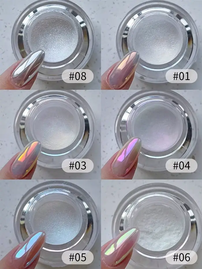 1 boîte de poudre à ongles miroir clair de lune argent paillettes fines effet métallique Pigment Gel vernis Chrome