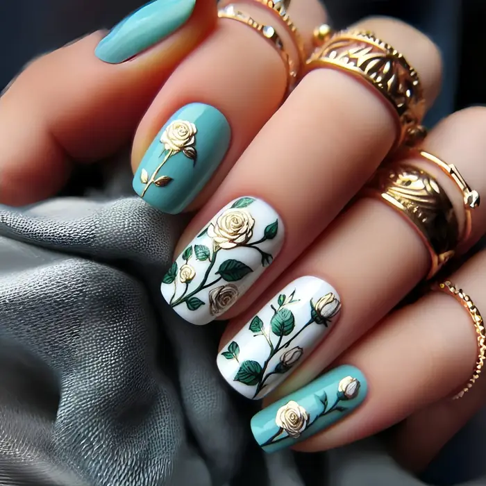 24 pièces/ensemble faux ongles courts moyens pour le printemps été belles fleurs colorées abeilles