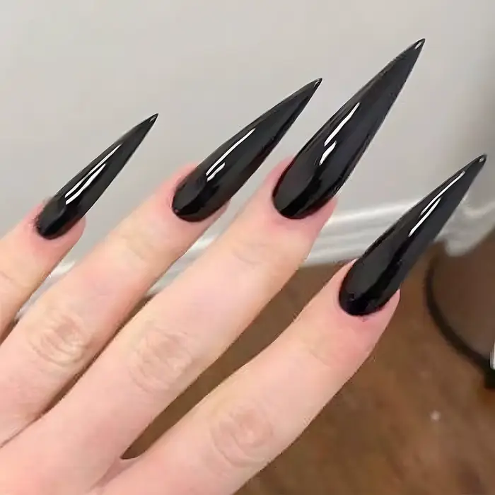 Patchs pour faux ongles longs et pointus, brillant, noir foncé, Cool, portable, à pression, couleur 