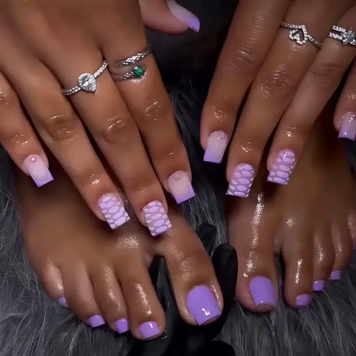 48 pièces violet presse Style court carré presse Style Nail Art couverture complète orteil ongles ac