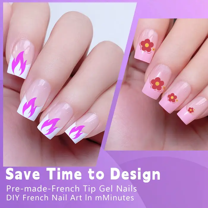 Faux ongles français à pression en amande moyenne