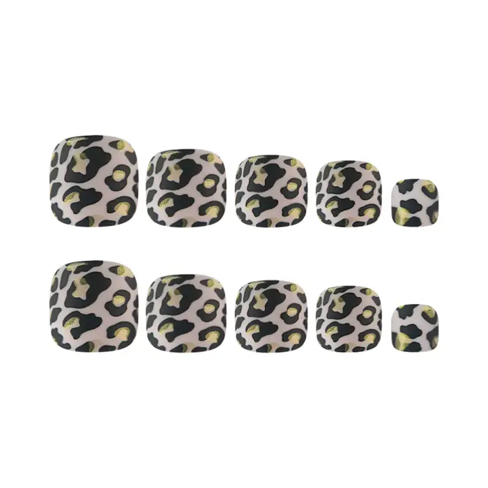 24 pièces noir imprimé léopard presse sur les ongles des orteils élégant Ins faux