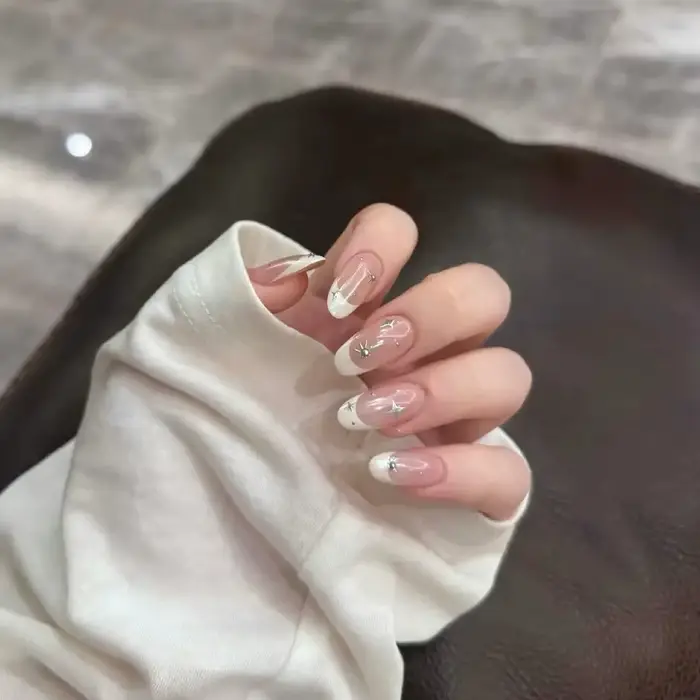 10 pièces haut de gamme Starlight petit diamant fait à la main pointe française ongles