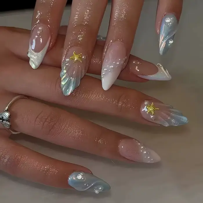 Faux ongles 3D faits main, motif fleur de cerisier estivale, rose en relief, forme amande, longueur 