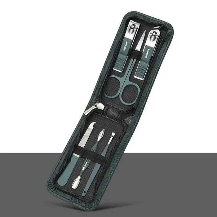 (Été4) 6 Pièces – Kits de Manucure et Pédicure Portables de Luxe – Ensemble de Coupe-Ongles Noir Brillant – Outils de Soins Personnels – Ciseaux à Sourcils