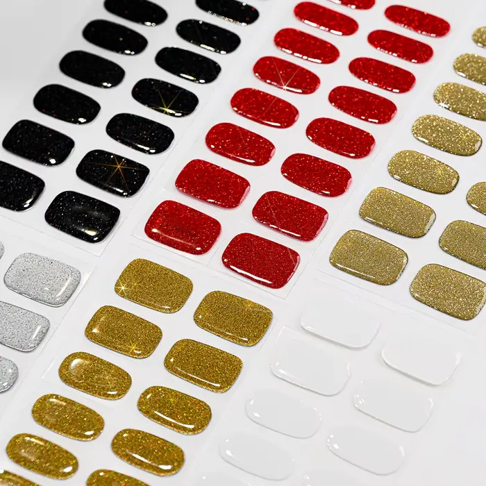 Autocollants pour ongles en Gel à paillettes rouges de noël