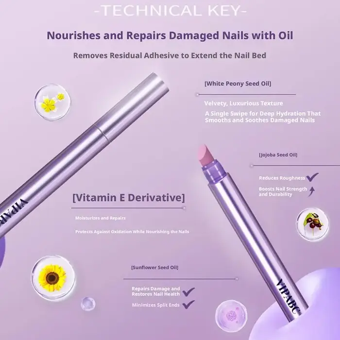 Stylo à Huile Essentielle pour Cuticules, Poussoir de Cuticules pour Ongles Saccadés, Ongles Secs et Abîmés, Hydrate, Renforce et Illumine les Ongles