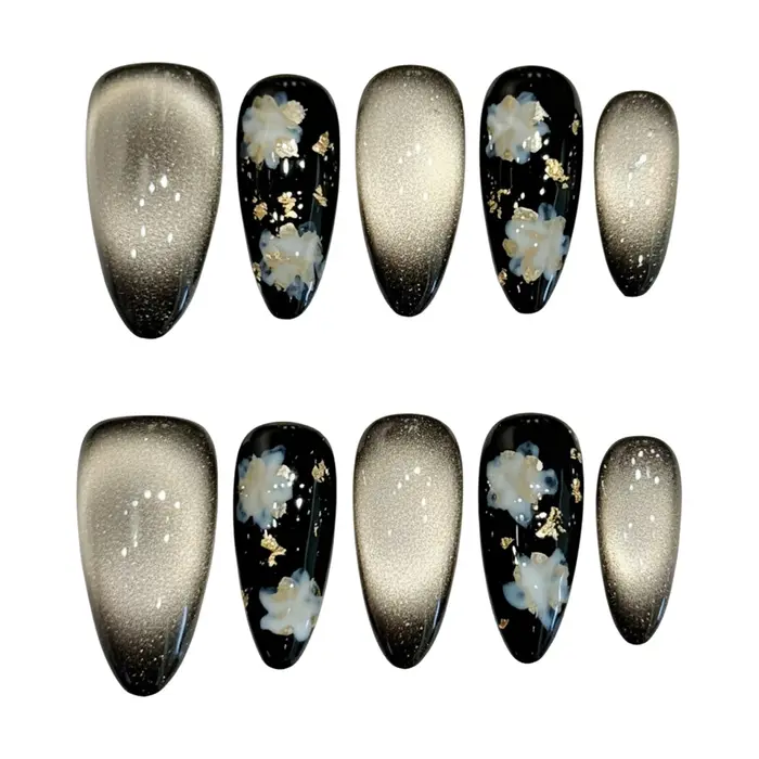 Faux ongles œil de chat noir et or