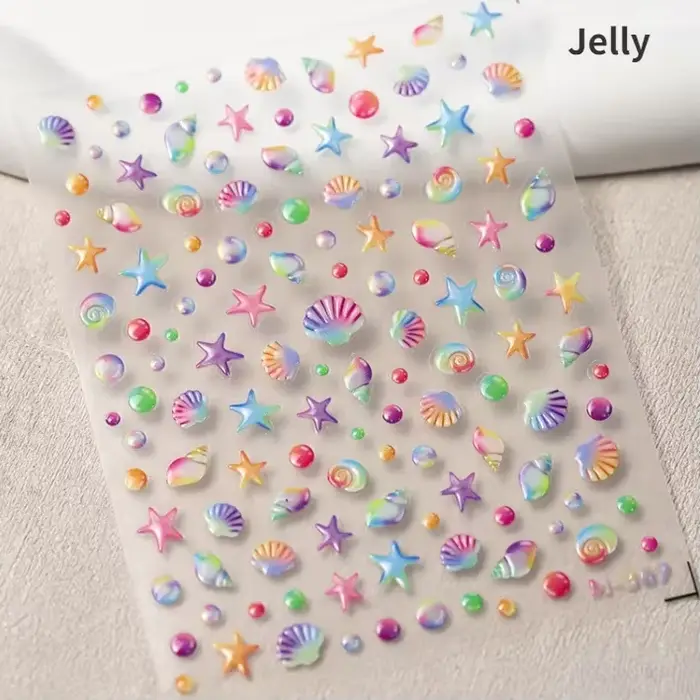 Coquilles de plage filets de pêche étoile de mer pétoncles strass perles 5D Nail Art autocollant doux auto-adhésif décoration manucure décalcomanies