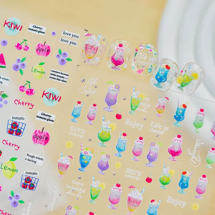 Autocollants pour ongles 5D à thème fruits d'été