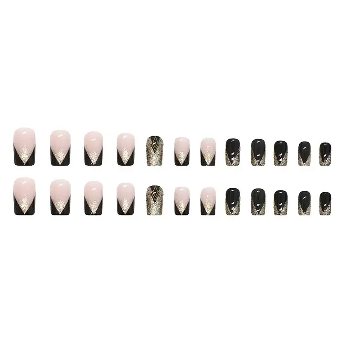 24 pièces couverture carrée presse sur ongles Halloween français doré brillant faux