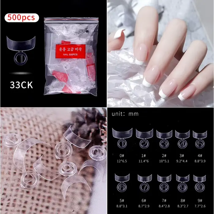 Faux-ongles à bords en croissant pour french manucure, 500 pièces/paquet, style français, transparen