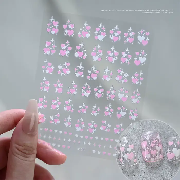 3D saint valentin amour coeur Nail Art autocollant rouge blanc croix étoiles auto-adhésif ongles déc