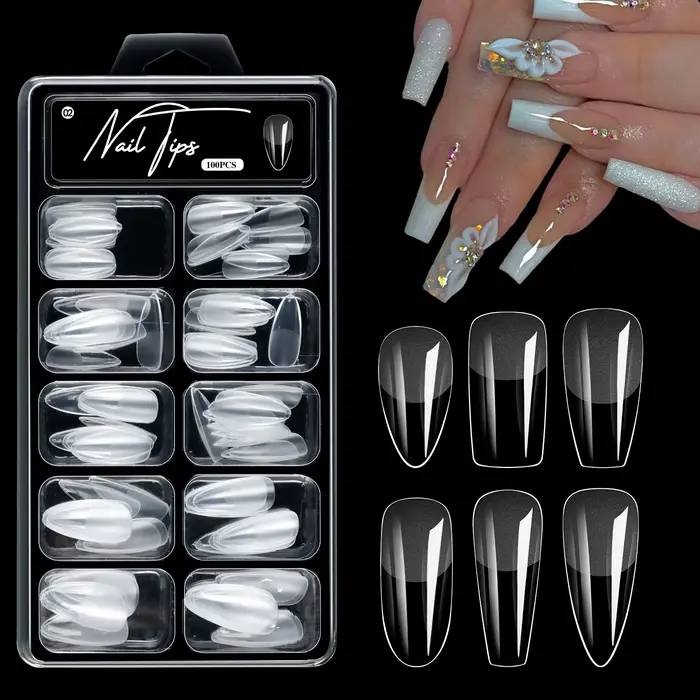 100 pièces cercueil d'amande Gel souple ongles conseils demi-givré couverture complète presse