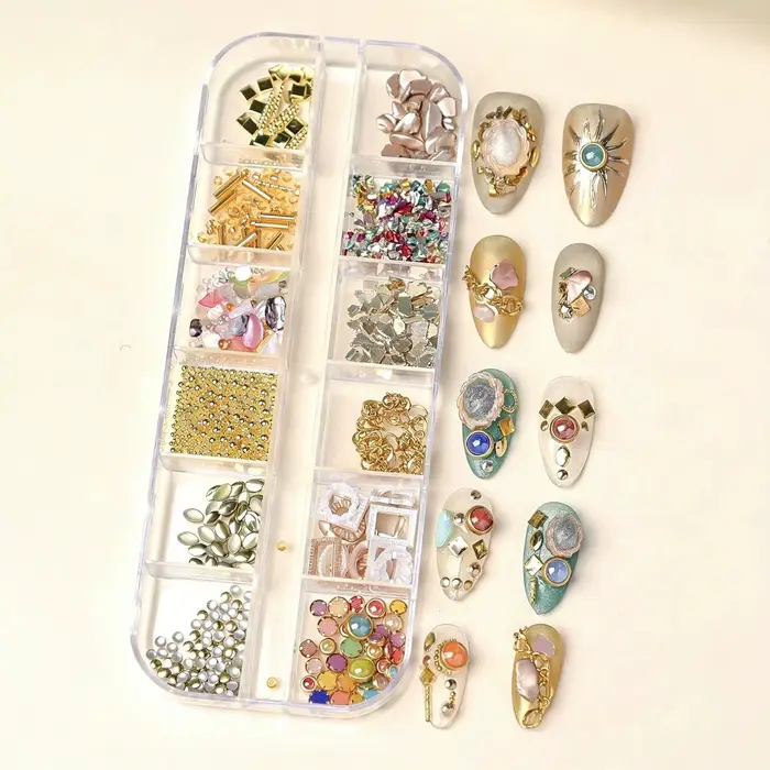 12 Grilles de Bijoux pour Ongles Style Rétro Mixte pour Décoration Artistique DIY, Accessoires Tenda